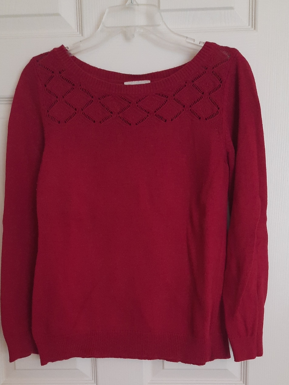 LOFT Berry-Colored Eyelet Yoke Crewneck Sweater